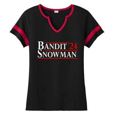 Bandit Snowman 2024 Election Funny Gift Ladies Halftime Notch Neck Tee