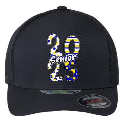 Bold Senior 2025 Polka Dot Stripes Graduation Style Flexfit Unipanel Trucker Cap