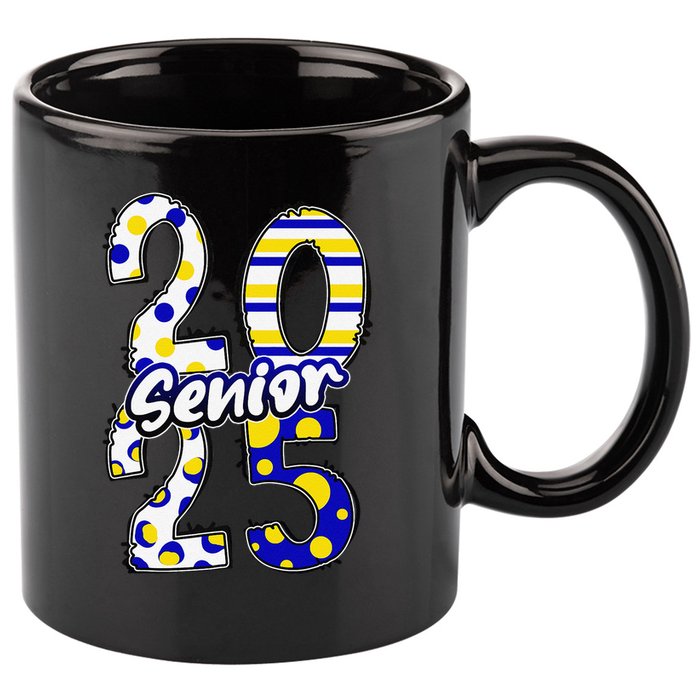 Bold Senior 2025 Polka Dot Stripes Graduation Style 11oz C Handle Ceramic Mug