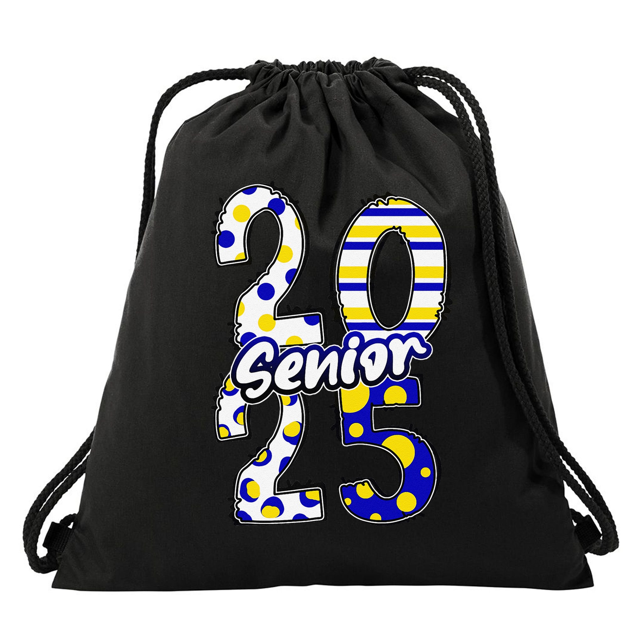 Bold Senior 2025 Polka Dot Stripes Graduation Style Drawstring Bag