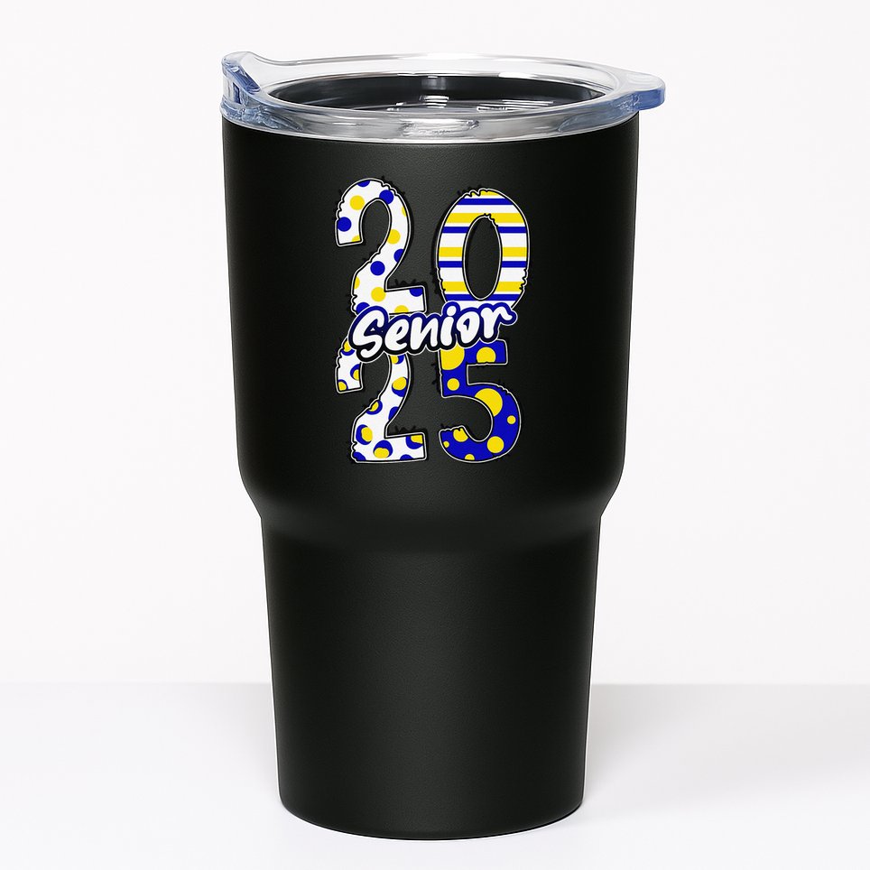 Bold Senior 2025 Polka Dot Stripes Graduation Style Tumbler