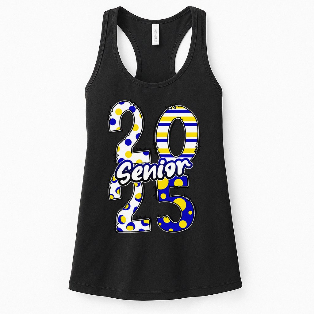 Bold Senior 2025 Polka Dot Stripes Graduation Style Womens Tank Top