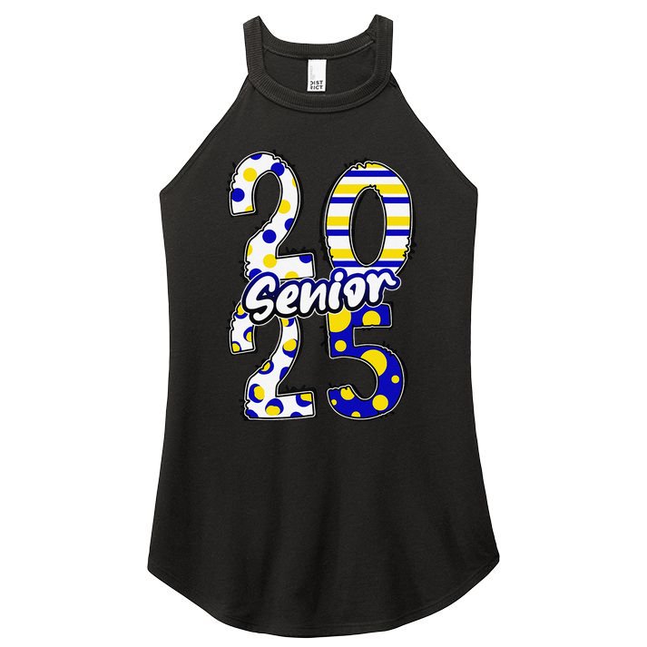 Bold Senior 2025 Polka Dot Stripes Graduation Style Women's Perfect Tri Rocker Tank
