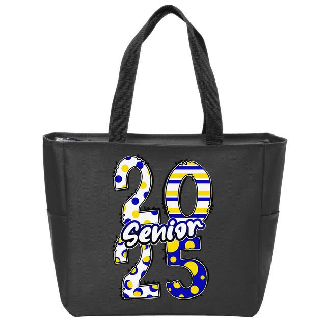 Bold Senior 2025 Polka Dot Stripes Graduation Style Zip Tote Bag