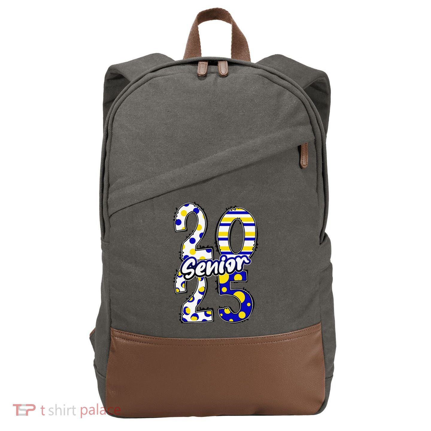 Bold Senior 2025 Polka Dot Stripes Graduation Style Cotton Canvas Backpack
