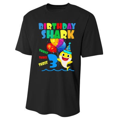 Birthday Shark 3 Year Old 3rd Birthday Matching Family Performance Sprint T-Shirt