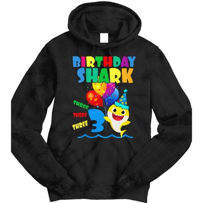 Birthday Shark 3 Year Old 3rd Birthday Matching Family Tie Dye Hoodie