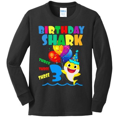 Birthday Shark 3 Year Old 3rd Birthday Matching Family Kids Long Sleeve Shirt