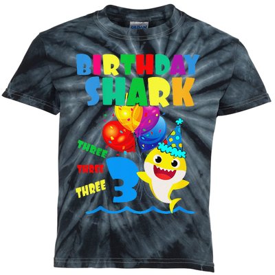 Birthday Shark 3 Year Old 3rd Birthday Matching Family Kids Tie-Dye T-Shirt