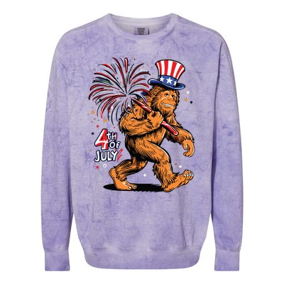 Bigfoot Sasquatch 4th Of July Fireworks Colorblast Crewneck Sweatshirt