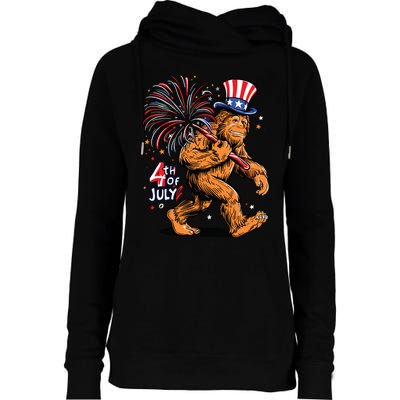 Bigfoot Sasquatch 4th Of July Fireworks Womens Funnel Neck Pullover Hood