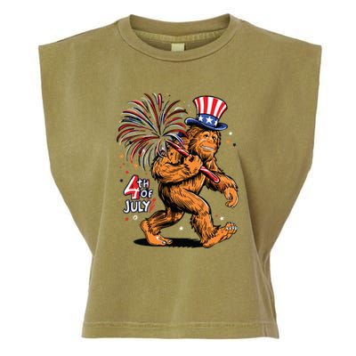 Bigfoot Sasquatch 4th Of July Fireworks Garment-Dyed Women's Muscle Tee