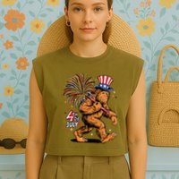 Bigfoot Sasquatch 4th Of July Fireworks Garment-Dyed Women's Muscle Tee