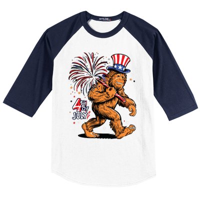 Bigfoot Sasquatch 4th Of July Fireworks Baseball Sleeve Shirt