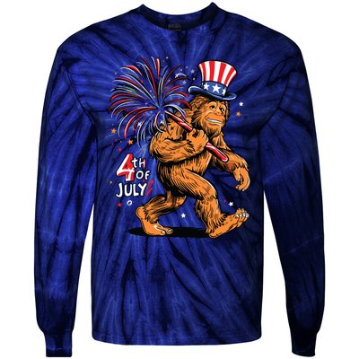 Bigfoot Sasquatch 4th Of July Fireworks Tie-Dye Long Sleeve Shirt