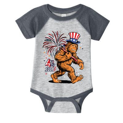 Bigfoot Sasquatch 4th Of July Fireworks Infant Baby Jersey Bodysuit