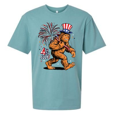 Bigfoot Sasquatch 4th Of July Fireworks Sueded Cloud Jersey T-Shirt