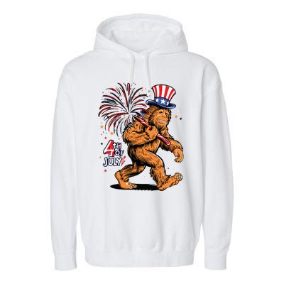 Bigfoot Sasquatch 4th Of July Fireworks Garment-Dyed Fleece Hoodie