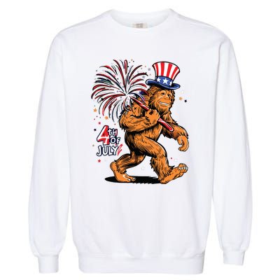 Bigfoot Sasquatch 4th Of July Fireworks Garment-Dyed Sweatshirt