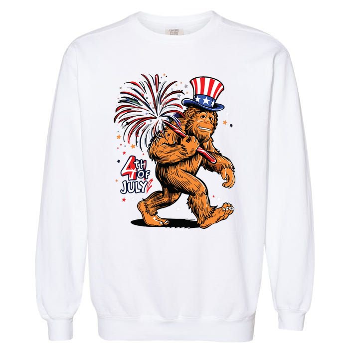 Bigfoot Sasquatch 4th Of July Fireworks Garment-Dyed Sweatshirt