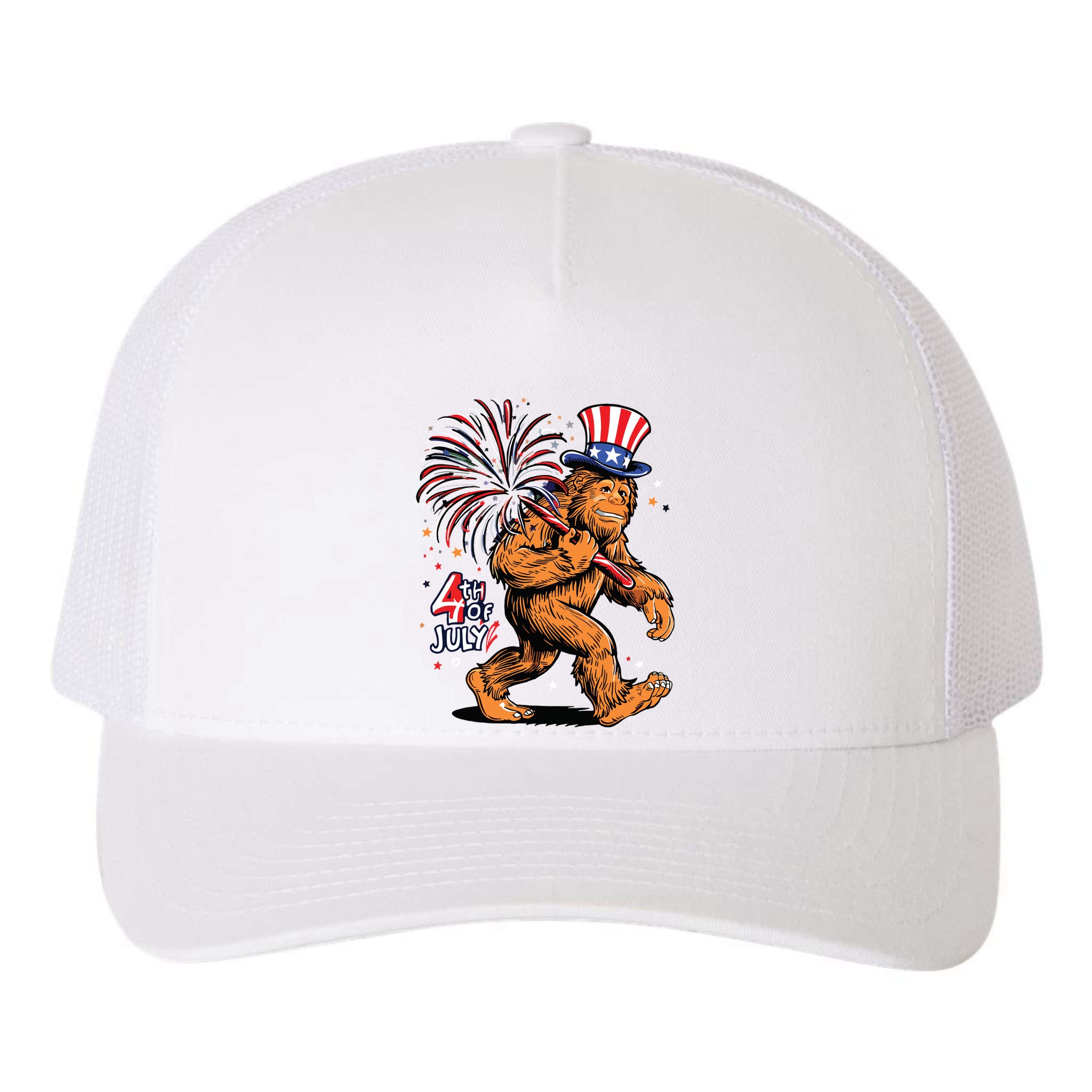 Bigfoot Sasquatch 4th Of July Fireworks Yupoong Adult 5-Panel Trucker Hat