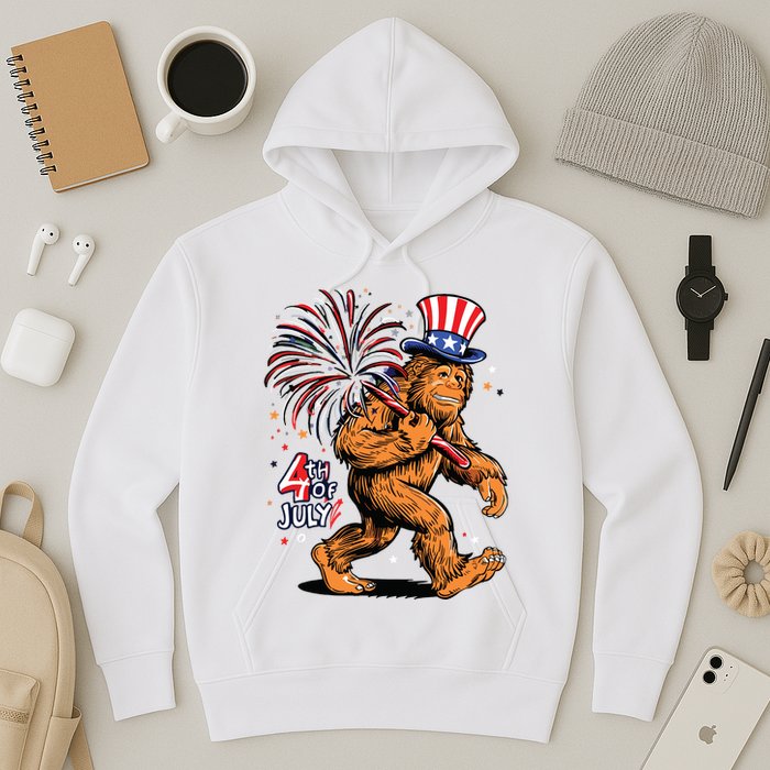 Bigfoot Sasquatch 4th Of July Fireworks Hoodie