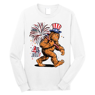 Bigfoot Sasquatch 4th Of July Fireworks Long Sleeve Shirt