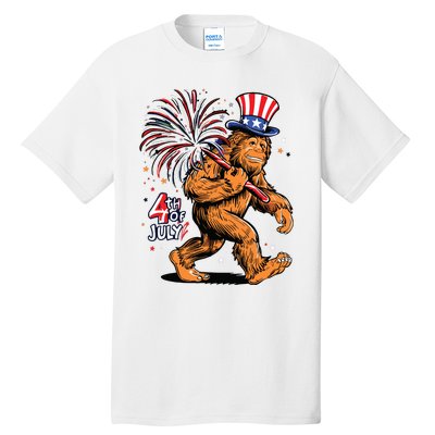 Bigfoot Sasquatch 4th Of July Fireworks Tall T-Shirt