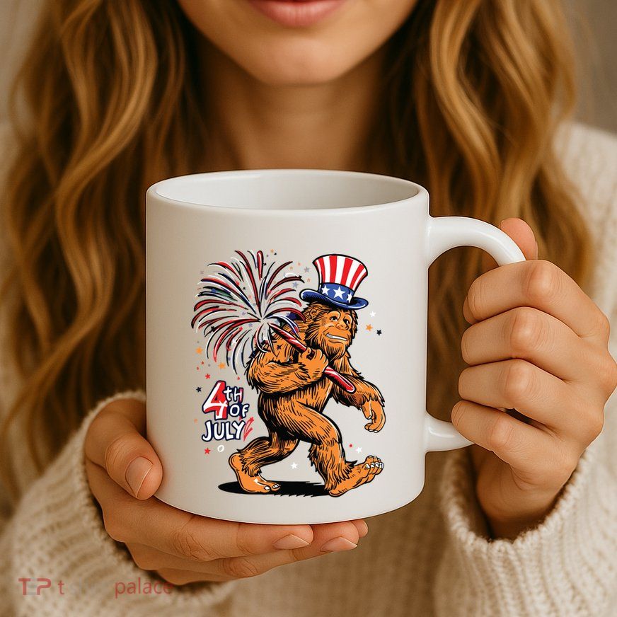 Bigfoot Sasquatch 4th Of July Fireworks Mug