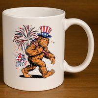 Bigfoot Sasquatch 4th Of July Fireworks 11oz C Handle Ceramic Mug