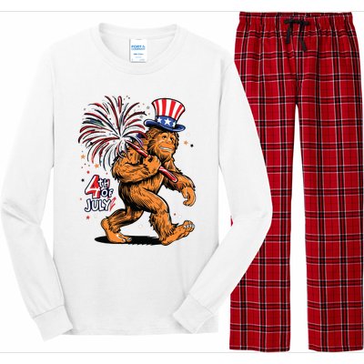 Bigfoot Sasquatch 4th Of July Fireworks Long Sleeve Pajama Set