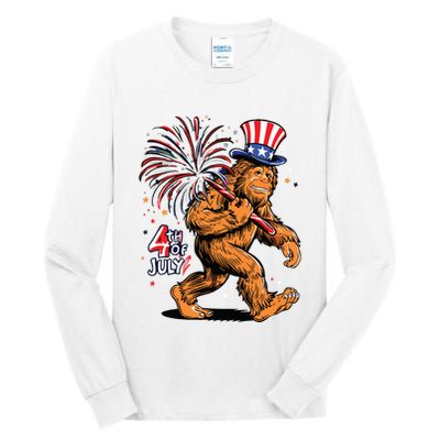 Bigfoot Sasquatch 4th Of July Fireworks Tall Long Sleeve T-Shirt