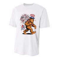 Bigfoot Sasquatch 4th Of July Fireworks Youth Performance Sprint T-Shirt
