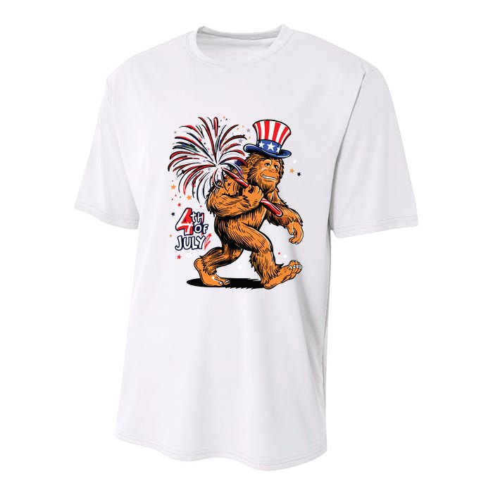 Bigfoot Sasquatch 4th Of July Fireworks Youth Performance Sprint T-Shirt
