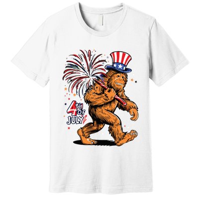 Bigfoot Sasquatch 4th Of July Fireworks Premium T-Shirt