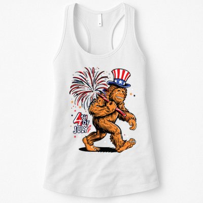 Bigfoot Sasquatch 4th Of July Fireworks Womens Tank Top