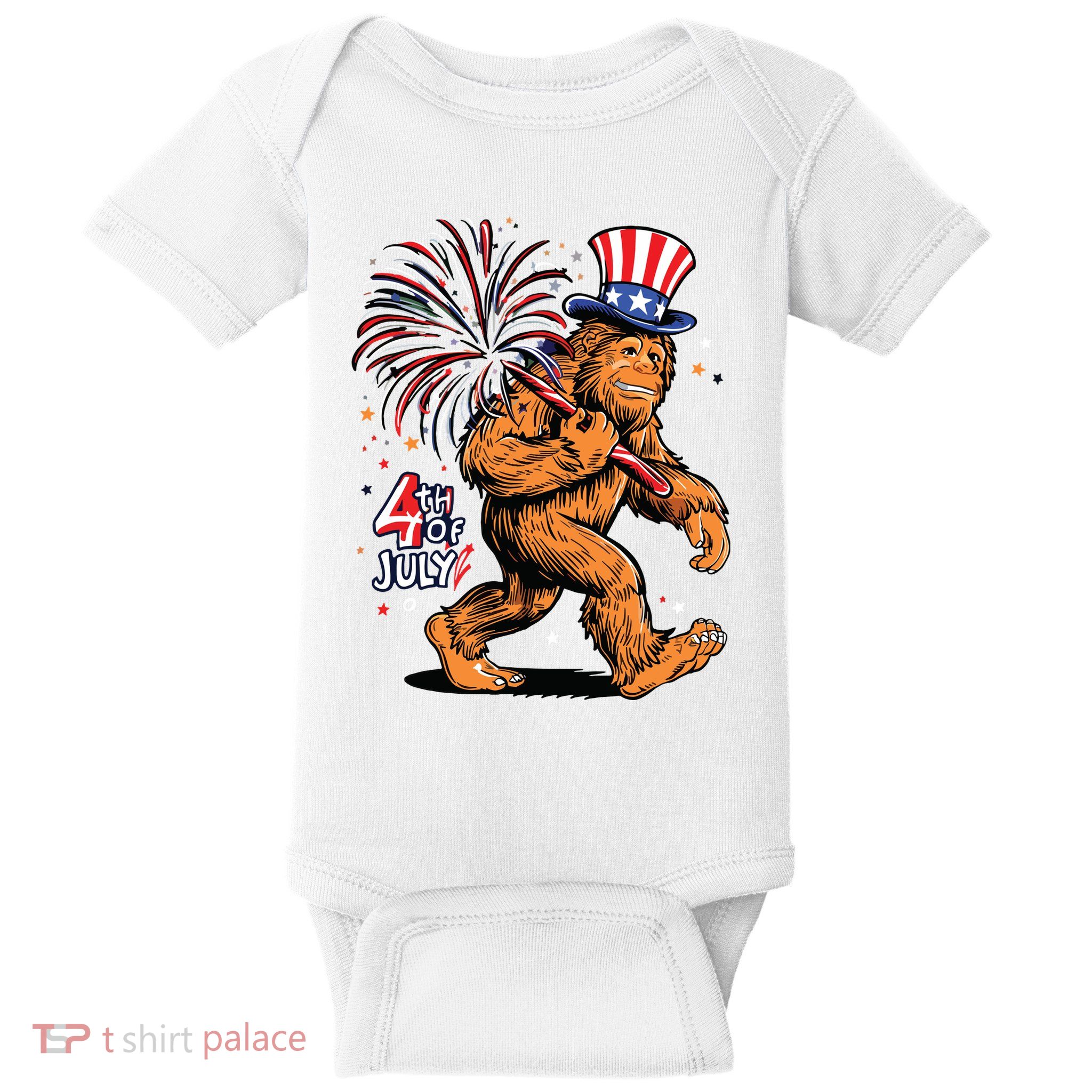 Bigfoot Sasquatch 4th Of July Fireworks Baby Bodysuit