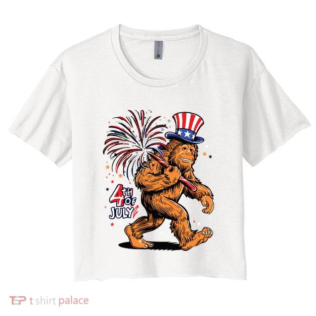Bigfoot Sasquatch 4th Of July Fireworks Crop Top