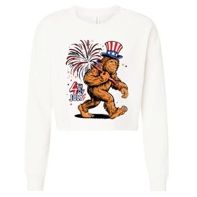 Bigfoot Sasquatch 4th Of July Fireworks Cropped Pullover Crew
