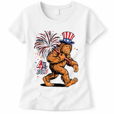 Bigfoot Sasquatch 4th Of July Fireworks Womens T-Shirt