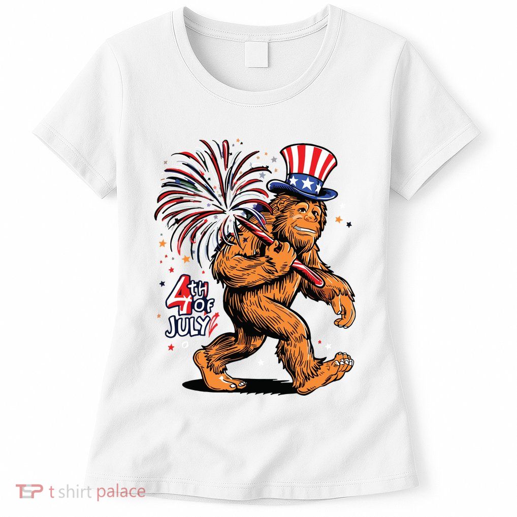 Bigfoot Sasquatch 4th Of July Fireworks Womens T-Shirt