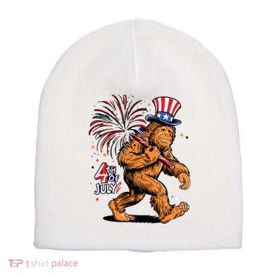 Bigfoot Sasquatch 4th Of July Fireworks Short Acrylic Beanie