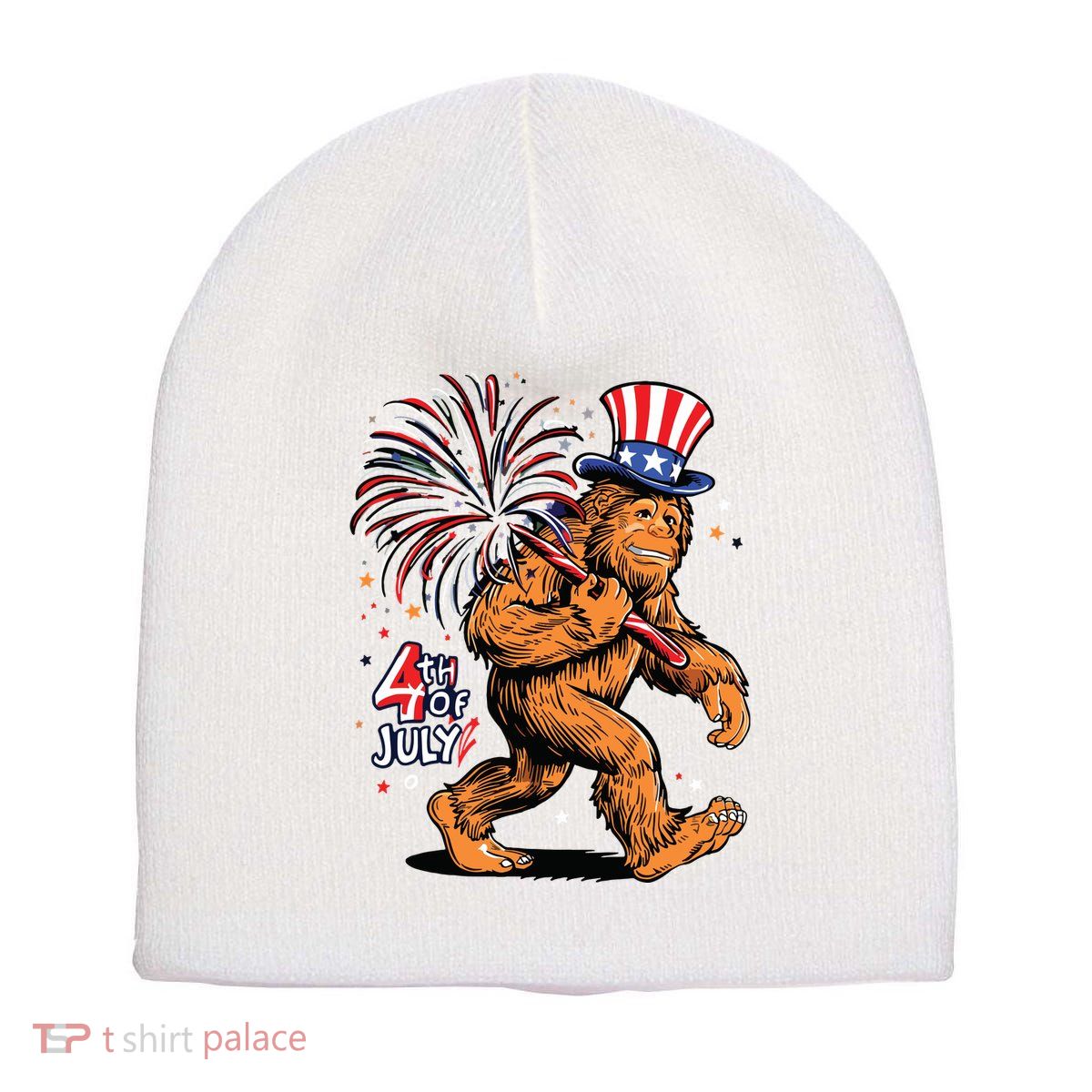 Bigfoot Sasquatch 4th Of July Fireworks Short Acrylic Beanie