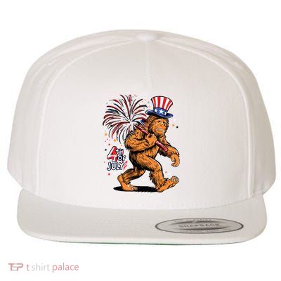 Bigfoot Sasquatch 4th Of July Fireworks Wool Snapback Cap