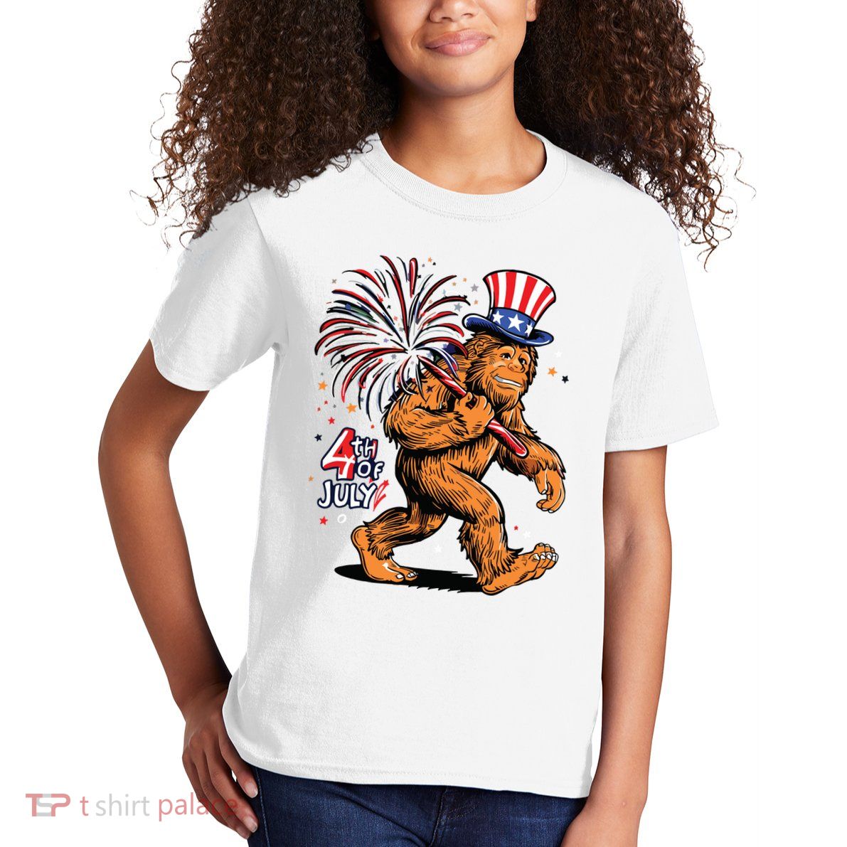 Bigfoot Sasquatch 4th Of July Fireworks Kids T-Shirt