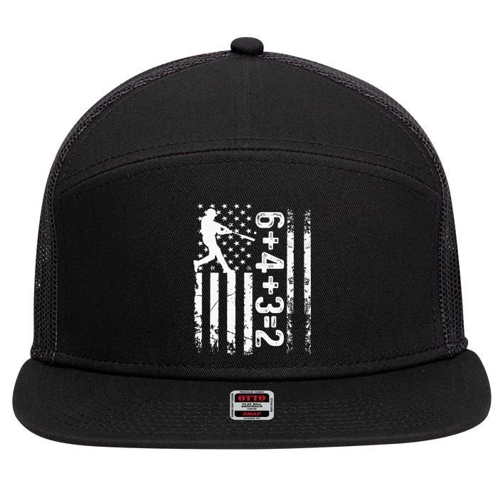 Baseball Saying 6+4+3=2 Double Play Baseball Player 7 Panel Mesh Trucker Snapback Hat