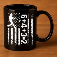 Baseball Saying 6+4+3=2 Double Play Baseball Player 11oz C Handle Ceramic Mug