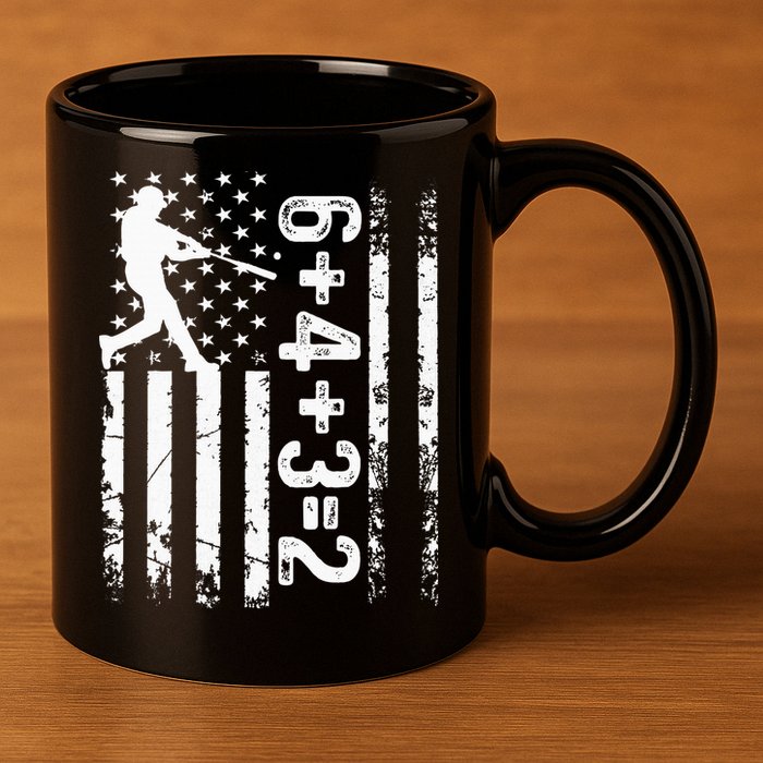 Baseball Saying 6+4+3=2 Double Play Baseball Player 11oz C Handle Ceramic Mug