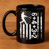Baseball Saying 6+4+3=2 Double Play Baseball Player 11oz C Handle Ceramic Mug