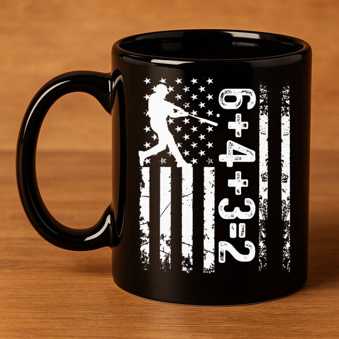 Baseball Saying 6+4+3=2 Double Play Baseball Player 11oz C Handle Ceramic Mug